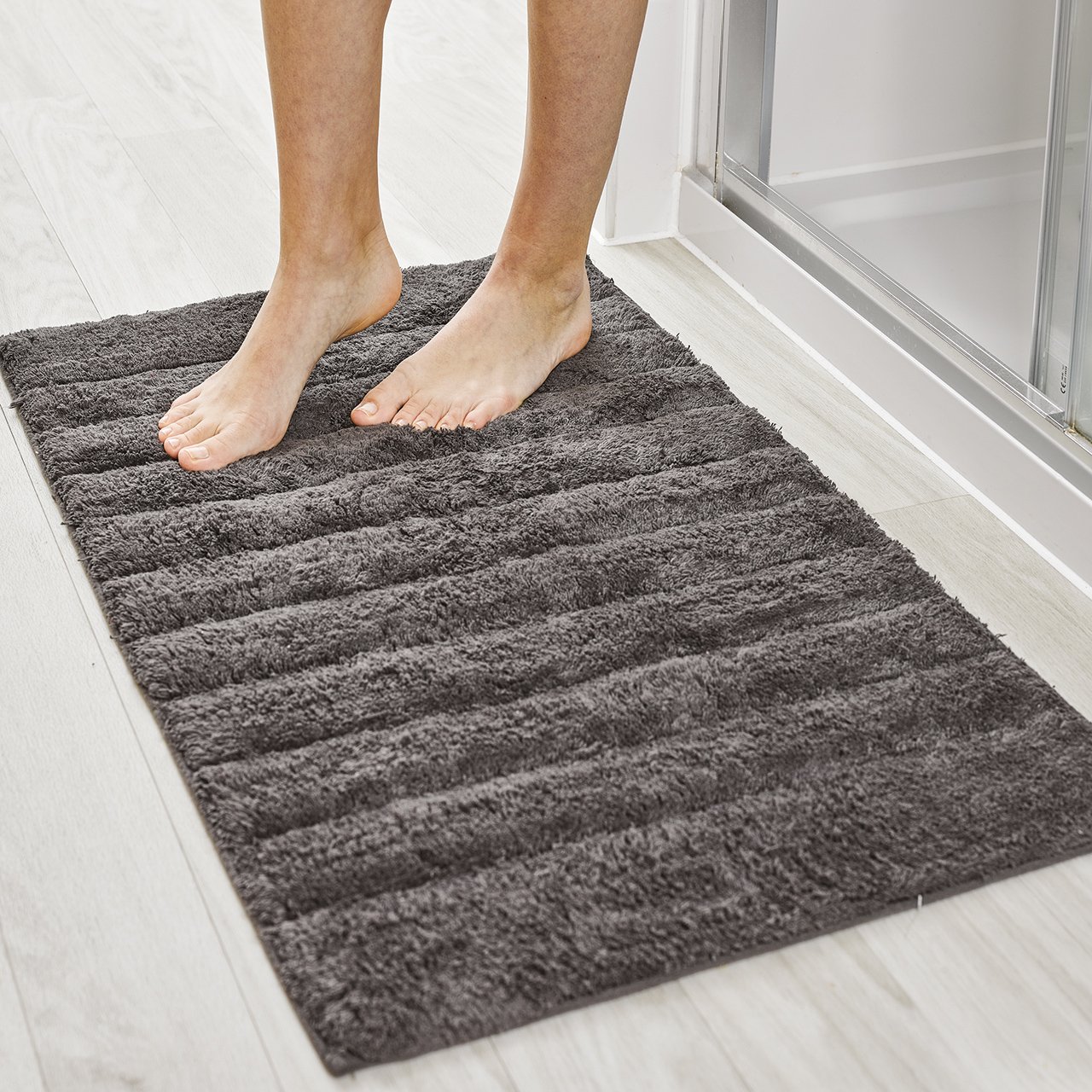 Charcoal Linear Ribbed 2 Piece Bath Mat Set Solutions World